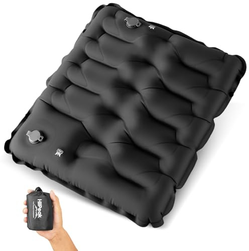 HiiPeak Inflatable Stadium Seat Cushion, Compact Hand Press Stadium Seats Pad Bleacher Seat Chair Cushion Pad for Airplane Travel Camping Backpacking Sports Events(Black)