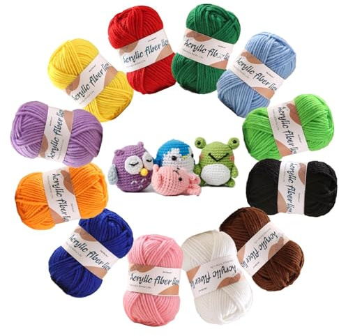 12 x 25g Crochet Yarn Acrylic Yarn Knitting Wool, Yarns Kits Crochet Wool for Beginners Adults Knitting, Multi-Color