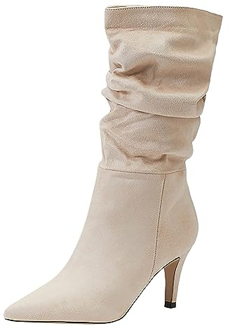 2026 Botines Mujer 2023 Tacón Alto Tacón Medio Puntero Puntero Botas de Moda Zapatos de Mujer, beige, 37 EU