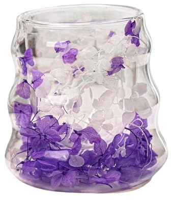 Bomefoi Tazas De Café De Vidrio,Taza De Café Y Té Con Flores Secas De | 160ml Reutilizables para Bebidas Frías y Calientes Agua Té Hogar Decoración Navidad Cumpleaños Fiestas