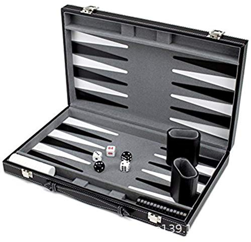 Generic Tragbares Backgammon-Set, Faltbares Brettspiel für Geschäftliche Unterhaltung mit PU-Leder-Koffer-Design für Lustige Partys und Familientreffen – Schwarzes PU-Material (Black)