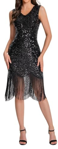 Generisch Disfraz de los años 20 para mujer, vestido de lentejuelas con flecos, elegante vestido de cóctel, elegante vestido de cóctel latino para conciertos y bailes