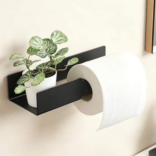 OETAMS Toilettenpapierhalter Ohne Bohren klopapierhalter mit Ablage Schwarz | Selbstklebend WC Papier Halterung Klorollenhalter Wand Toilettenpapierrollenhalter Edelstahl Papierhalter