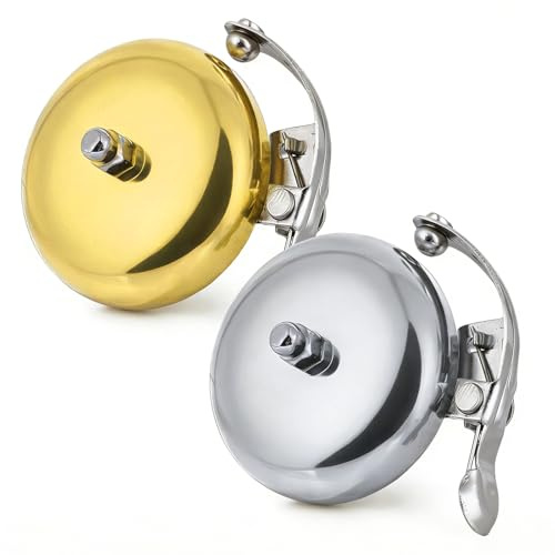 2 Pezzi Campanello per Bicicletta Vintage in Alluminio, Suono Chiaro, Adatto per Manubrio 22 mm, per Bici da Città e Mountain Bike, Oro e Argento