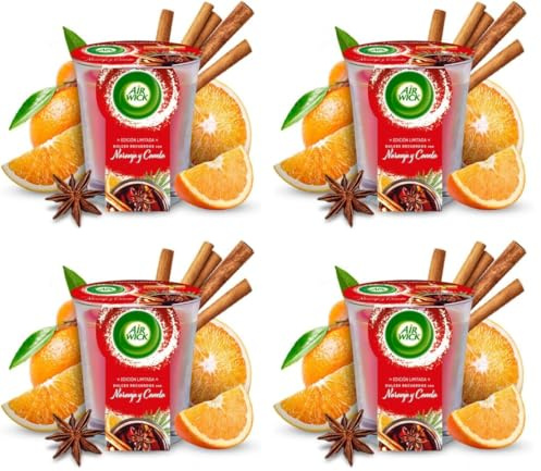 Air Wick Vela Aromática Perfumada con aroma a Dulces Recuerdos con Naranja y Canela 105gr (Paquete de 4)
