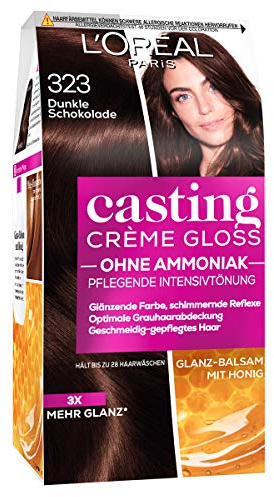 L'Oréal Paris Coloration ohne Ammoniak und ohne Silikone, Pflegende Intensivtönung mit Glanz-Reflex-Balsam, Casting Crème Gloss Haarfarbe, Nr. 323 Dunkle Schokolade (Braun), 1 Stück