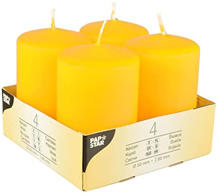 PAPSTAR 4 bougies piliers Ø 50 mm, 80 mm, jaunes