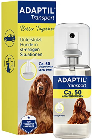 ADAPTIL Transport Spray für Hunde | 60ml Anti Stress Spray für entspannte Autofahrten | Für Zuhause und auf Reisen | 50 Anwendungen | von Tierärzten empfohlen, klinisch getestet