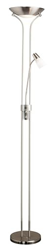 Lighting Supermarket Mother and Child Floor Lamp - Uplighter & Adjustable Reading Lamp - Satin Silver - Complete with LED Bulbs