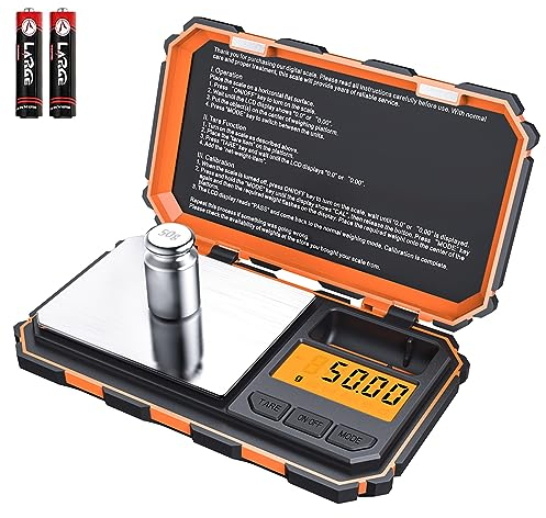 Brifit Feinwaage, Digitale Taschenwaage 200g/ 0,01 g Digitalwaage, Grammwaage, Goldwaage, Münzwaage, mit EIN 50g Edelstahl Kalibriergewicht, Kontrastreiches LCD, Tara Funktion, Auto aus Funtion