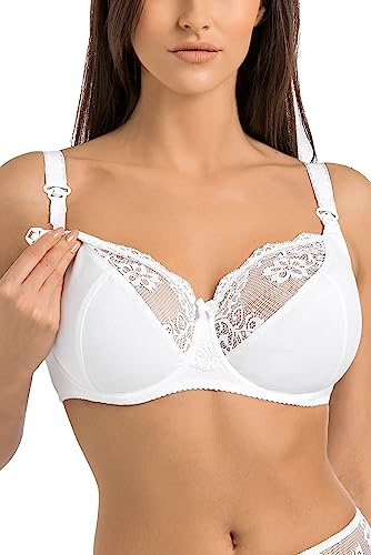 Teyli Reggiseno Allattamento Donna con Ferretto Spalline Regolabili - Reggiseni maternità Cotone Finiture in Pizzo - Reggiseni maternità Bianco 1D