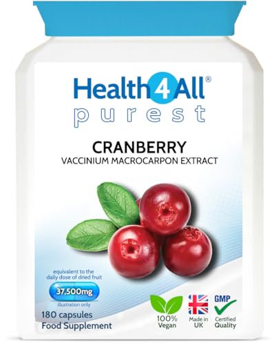 Health4All Cranbery 37,500mg 180 Capsules, 2 Months Supply, Purest High Strength Cranberry Extract Vegan Capsules Supplement for Women & Men | Made in UK (not Tablets)