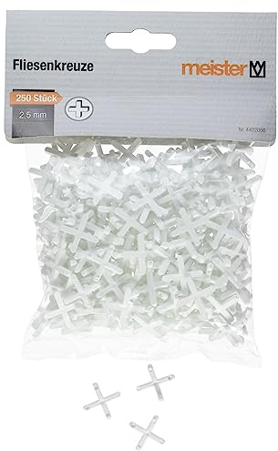 Meister Lot pratique de 250 croisillons de carrelage de 2,5 mm - En plastique robuste - Blanc - Accessoires pour carrelage - Aide à la pose de carrelage - Entretoises de carrelage - 4422000