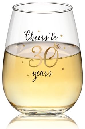 Livole Bicchiere da vino per il 30° compleanno per donne e uomini, 425,2 g, senza stelo, bicchiere da vino per compleanno fino a 30 anni, decorazione per festa per 30° anniversario di matrimonio