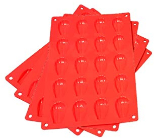 M Gastro Kitchens 4 Pcs Set of 20 Cavity Mini Madeleine Silicone Pan Brownies Cake Cookie Red Mad