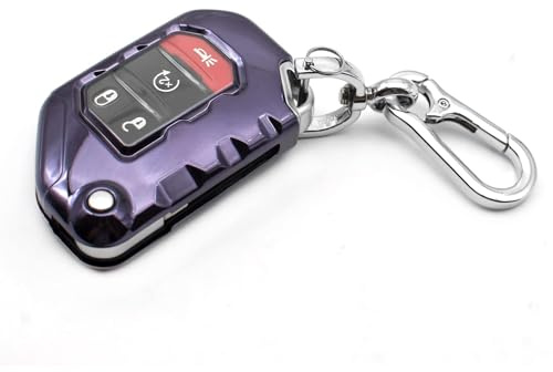 INFIPAR Fit for Jeep Gladiator JT Sahara JLU Wrangler JL JLU Rubicon Wagoneer TPU Key Fob Remote Cover Case Shell Glove Pouch Holder Protector Keyless Entry Sleeve Accessory, w/ Key Chain, Purple