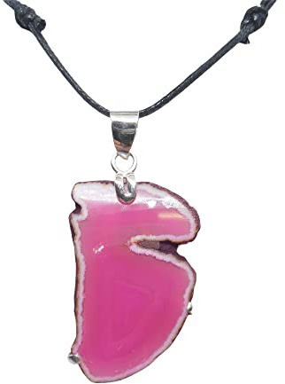 Colgante de Plata 925 Y Ágata Natural - Colgante Piedra Dura Rosa Con Gargantilla En Cable Negro - Fucsia