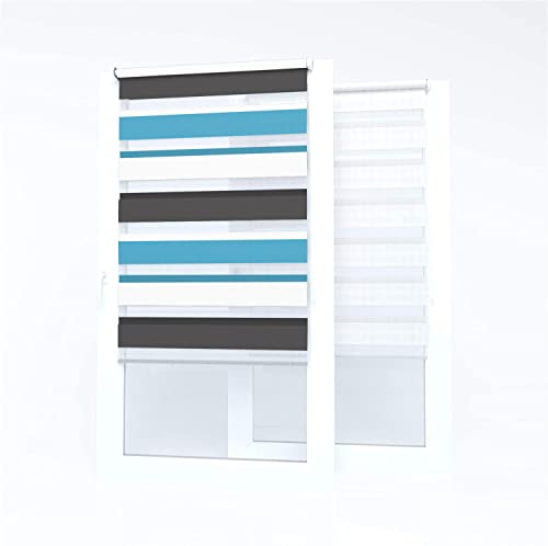 Market-Alley Doppelrollo Klemmfix Rollos ohne Bohren Klemmrollo Duo Rollo Fensterrollo lichtdurchlässig & verdunkelnd für Fenster und Tür (Weiß/Grau/Blau ; 75 x 150 cm ; BxH)