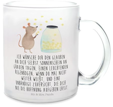 Mr. & Mrs. Panda Teetasse Maus Sterne - Geschenk, Tiermotive, Gute Laune, Teebecher, Taufgeschenk, Glas Teetasse, Tiere, Geburt, lustige Sprüche,