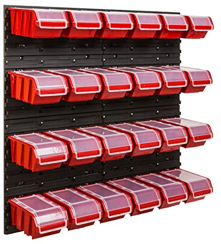 Lagersystem Werkstattregal | 78 x 78 cm | 24 stck. Box | Wandregal mit Stapelboxen - Wandplatten Extra Starke Schüttenregal Warkzeuglochwand Lagerregal Garage Regal