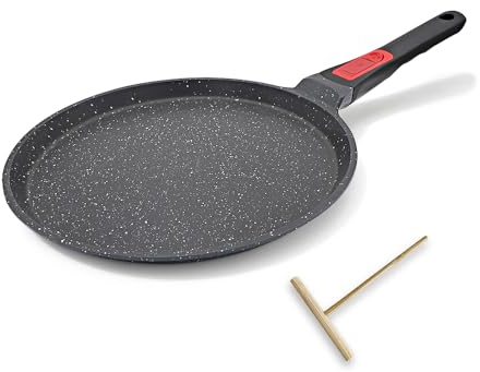 Bobikuke Antihaft-Krepppfanne mit abnehmbarem Griff, Aluminiumguss, Pfannkuchenpfanne, 20 cm, Induktionsgeeignet, Schwarz