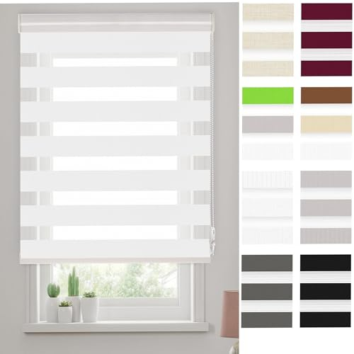 Doppelrollo klemmfix Verdunkelungsrollo, 30 x 320 cm Dachfenster Verdunkelung Sonnenschutz Rollos für Fenster Thermorollo Hitzeschutz inkl. Montagematerial, für Fenster und Tür, Weiß
