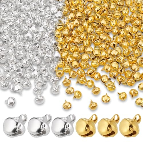 Huiguli 200 PCS Christmas Jingle Bells, 10 mm Small Craft Metal Bells with Loud Sound for Christmas Festival Home Decorations, Cat Collars, Wreath, DIY Ornament Jewelry Making