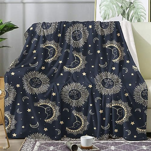 Kuscheldecke Flauschig Sonne Und Mond, Große Decke Fleecedecke 220x240 Stern, Flanell Sofadecke Blanket XXL, Wohndecke Schlafdecke Winter Warm Weich, Deko Decken für Couch Bed