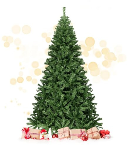 COSTWAY Albero di Natale Artificiale Realistico Rami Densi e Base in Metallo con Cuscinetto Antiscivolo, Albero di Natale per Casa e Negozio (225 CM)