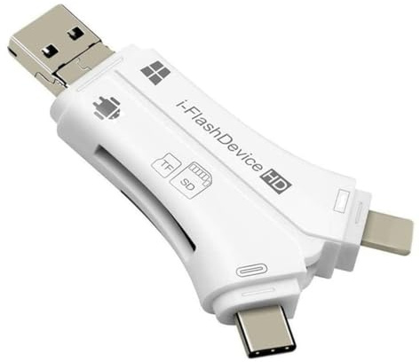 ZHHSUNY Card Reader, 4 in 1 i-Flash Device SD Memory Card Adapter for Cellphone,PC,ECT (white)