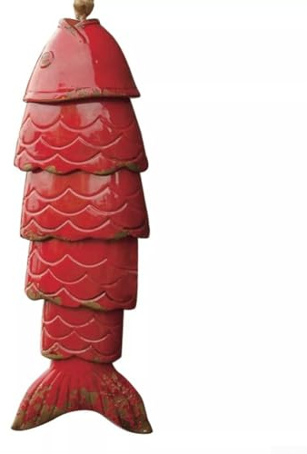 Carillon éolien en céramique en forme de carillon koï créatif en métal pour jardin, 30,5 cm, décoration murale en forme de poisson coloré pour terrasse, cour, jardin (rouge)