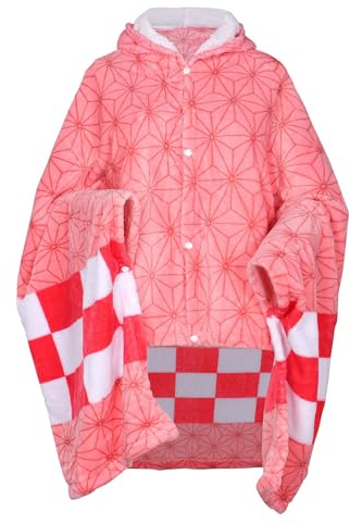 WANHONGYUE Demon Slayer Kamado Nezuko Indossabile Coperta con Cappuccio, Anime Cosplay Mantello in Pile Hoodie Scialle Unisex, 100 * 160 cm