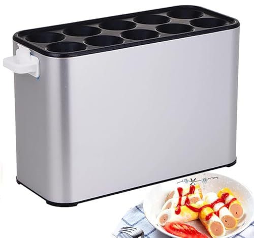 Máquina para Hacer Rollos de Huevo automática, hervidor de Huevos eléctrico de 10 Orificios con Revestimiento Antiadherente, Cocina para Rollos de Salchichas y Perritos Calientes de Acero