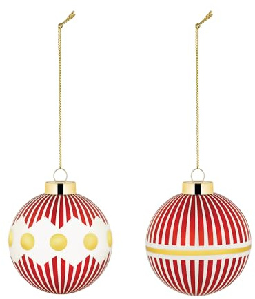 Alessi Delight NZ04SET1 – Set aus Zwei Christbaumkugeln, aus Mundgeblasenem Glas, Durchmesser 6 cm, Rot, Weiß, Gold