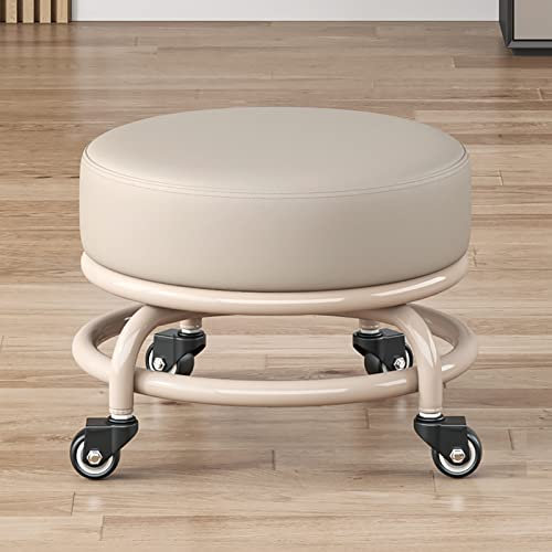 Drehhocker mit Universalrollen und Ledersitz, ideal für Zuhause, Garage und Werkstatt (D)