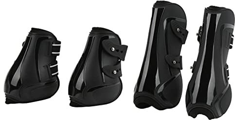 KIMISS Buntes PU-Pferdebeinbandage- und -Set – Verdickte Schützende Pferdegamaschen – Viererpack für Reiten, Training und Showeinsatz (1 Satz Schwarz XL)