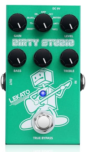 LEKATO Boost Distortion Overdrive Pedal de efecto de guitarra digital con 9 tonos, ecualizador de 3 bandas, True Bypass, pedal limpio combinado para guitarra eléctrica