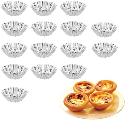 KEQAR 15 pezzi stampo per crostata, torta all'uovo, custodia per cupcake in acciaio inox, riutilizzabile, muffin, mini muffin