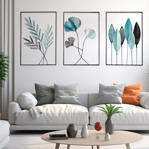 MeYuxg 3 unidades de decoración de pared de metal para salón, 30 x 43 cm, cuadros de metal con marco, moderno hogar, para dormitorio, cocina, oficina