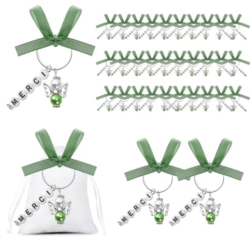 jiawaggag 30 Vert Sauge Merci Cadeau Porte Clé Merci Mariage Anniversaire Crèche Baptême Une Communion Noël Voiture Maison Remerciement Pochette En Organza
