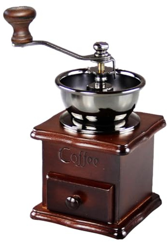 Macinacaffè Manuale Vintage 16,7 * 10,6cm Macinacaffè a mano in ghisa antica Arredo per la casa Macina Caffè Manuale in Legno a Manovella per Casa Ufficio Cucina Viaggi Campeggio