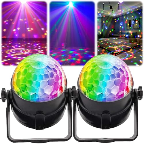 Disco Lights,360° Rotation Sound Activated Disco Ball Lights with Remote Control,Christmas Party Atmosphere Light for Kid Xmas Birthday Disco Parties Lighting, Home,Dance Karaoke Decorating (2 pcs)