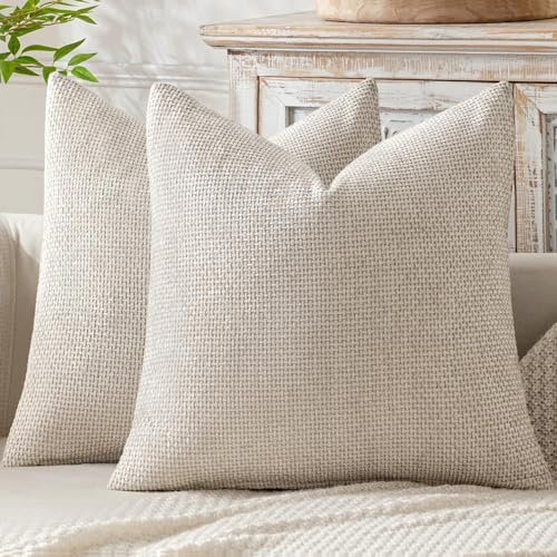MIULEE Kuddfodral 60x60 2-pack Chenille Beige Kuddfodral Sofakuddar Mjuka dekorativa kuddar Kuddfodral med elegant design Sofakuddar Dekorativa kuddar för säng, soffa och vardagsrum