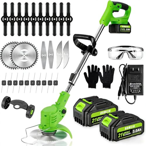 Rasentrimmer mit Akku und Ladegerät, 3-in-1 Elektrischer Akku Freischneider&Rasentrimmer Rasen mit 2X4.0 AhAkku & Metall Messer, Verstellbarer, Rasentrimmer für Rasenschneiden Garten, Hof