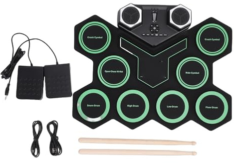 Keenso E-Drum-Set, E-Drums, Drum-Set, Sets, Kit, LED-Leuchten, Pad mit Drumsticks-Pedalen