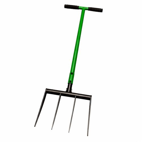 Sattesgrön Broadfork grävgaffel med 4 kolstålpinnar – bottenlös för trädgård och grönsaksbädd – 31 cm arbetsbredd – 105 cm total längd – manuell golvventilation utan grävning