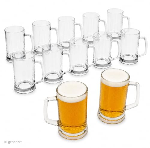MamboCat 12er Set Viva Bierkrug I 0,3 L, Höhe 13,5 cm I für 12 Personen I Bierhumpen aus Glas mit Henkel I transparente Biergläser 300 ml I Bierseidel für Partys