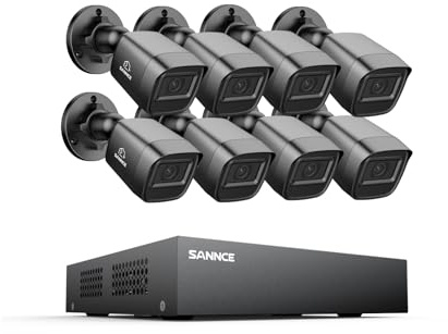 SANNCE 1080P Security Camera System 8CH H.264+ 1080N Home Surveillance DVR and (8)×1080P Weatherproof Outdoor CCTV Camera with 100ft Night Vision, Easy Remote Access, Smart Playback, NO Hard Drive