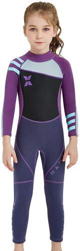 Combinaison de Plongée Fille Enfant Anti UV UPF50+ Néoprène 2.5MM Manches Longues pour Activités Aquatiques Age 5-6 Ans Noir et Violet