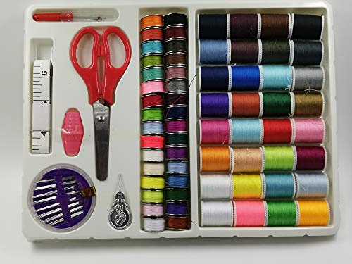 Kit de couture (64 rouleaux) + ciseaux, règle + aiguille, boîte de fil à coudre pour matelassage, couture à la main, couture à la machine